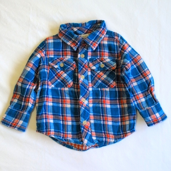 old navy soft blue plaid cotton flannel button down shirt 18 months baby boy - Picture 1 of 7